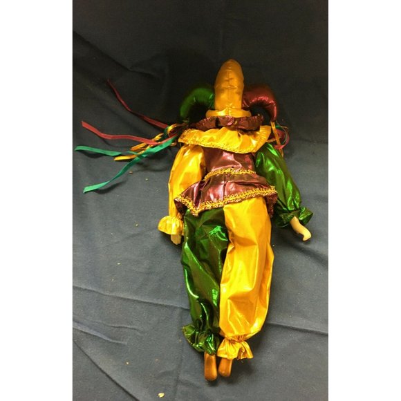 17" Porcelain Doll "Naturally New Orleans" Good Luck Harlequin Gold Green Purple - Picture 3 of 4